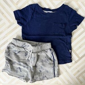 SPLENDID Navy Tee & Grey Surf Shorts, 6-12mo